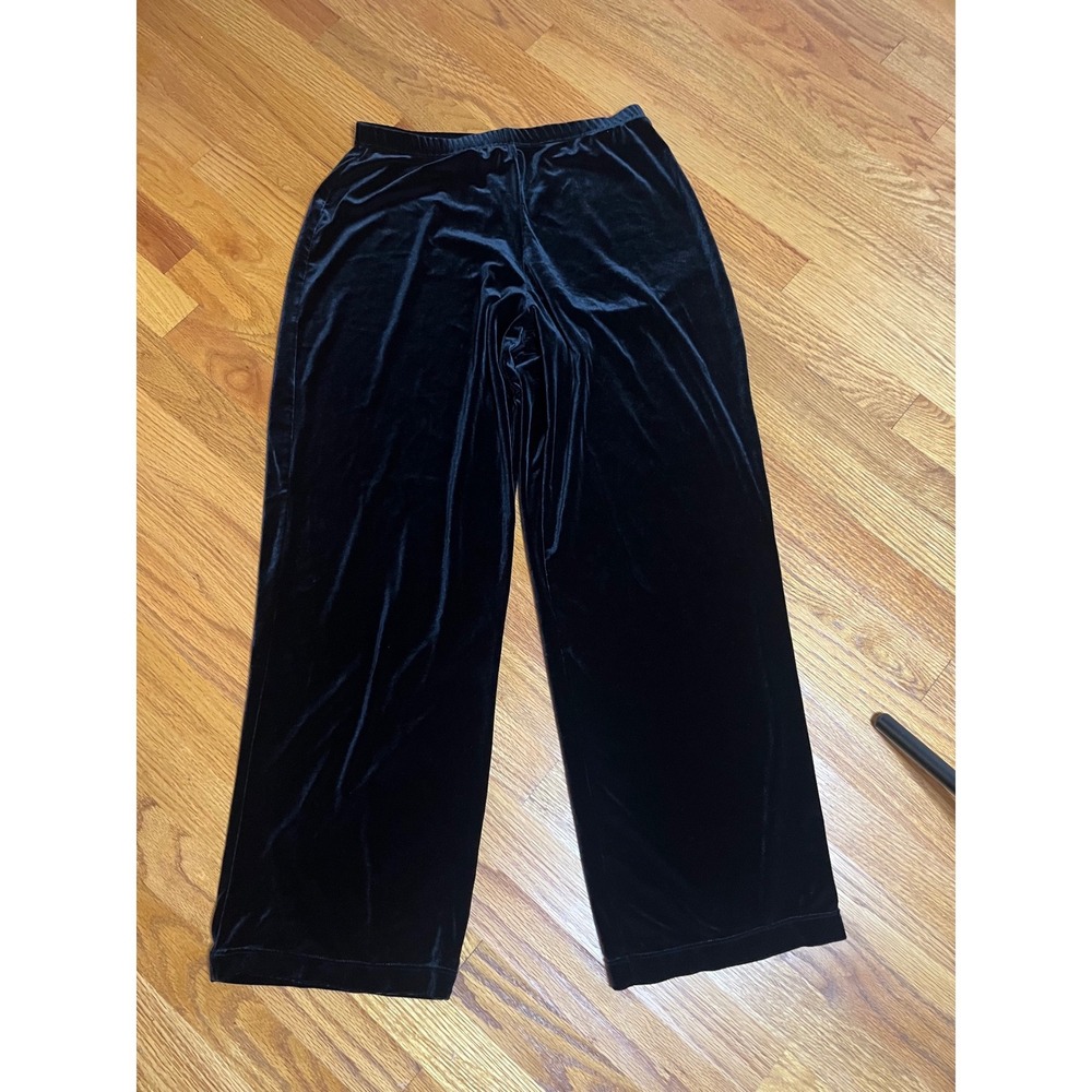 Notations Womens Black Velvet Wide Leg Elastic Waist Pull On Pants Size M